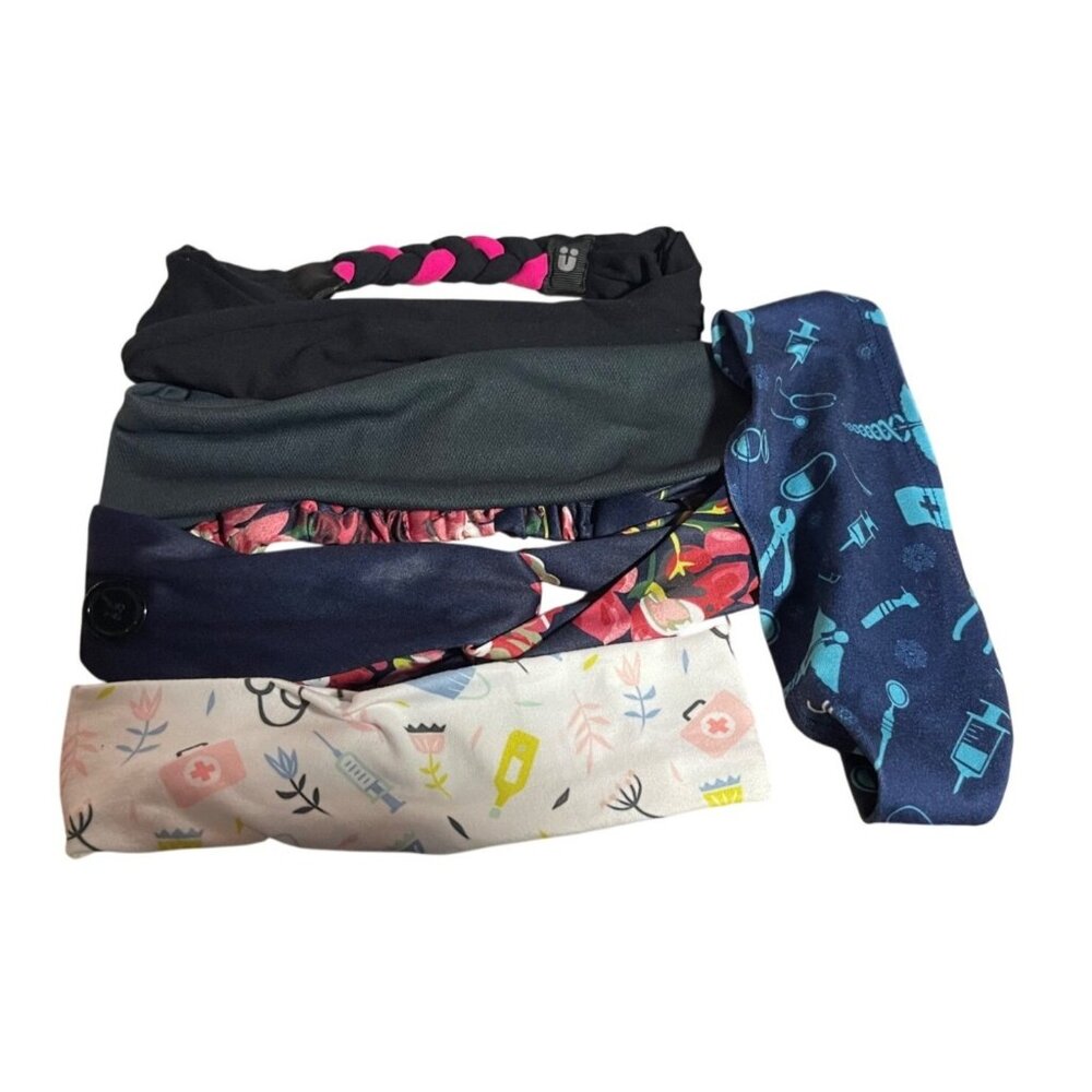 Set Of 5 Womens Elastic Headbands With Floral & Medical Prints Nurse